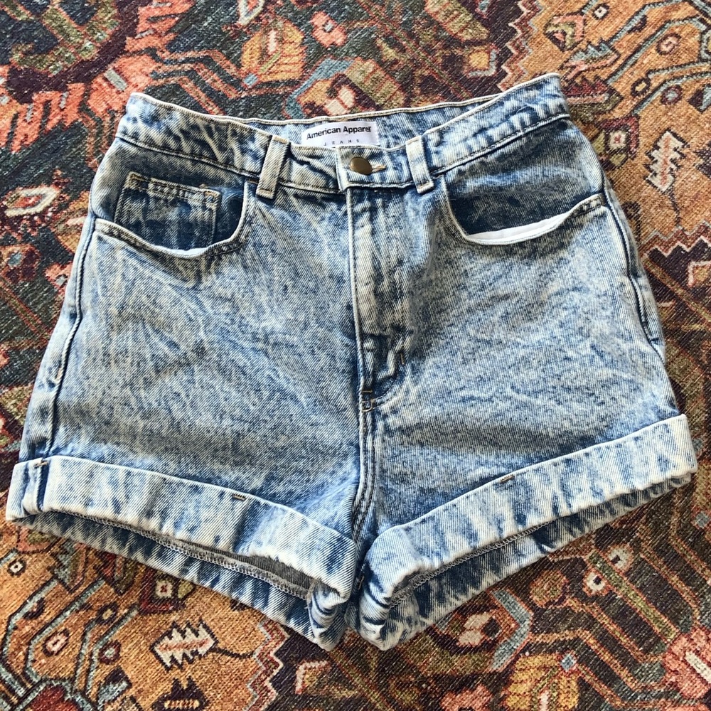 American Apparel Acid Wash high waist denim shorts